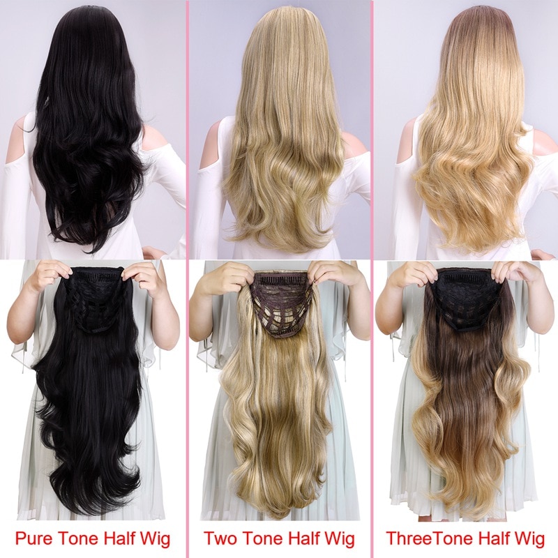 Silike Synthetische 3/4 Halb Perücken 24 Zoll Lange blond Wellenförmige Perücke Mit Clip in Haar Verlängerung 16 Farbe 210g für Schwarz Weiß Frauen