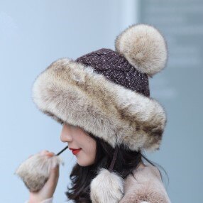 Xdanqinx Winter Vrouwen Hoed Elegante Dames Gebreide Muts Warme Dikke Bomber Hoeden Voor Vrouwen Anti-Koude Hoed Winter Ski Cap: coffee
