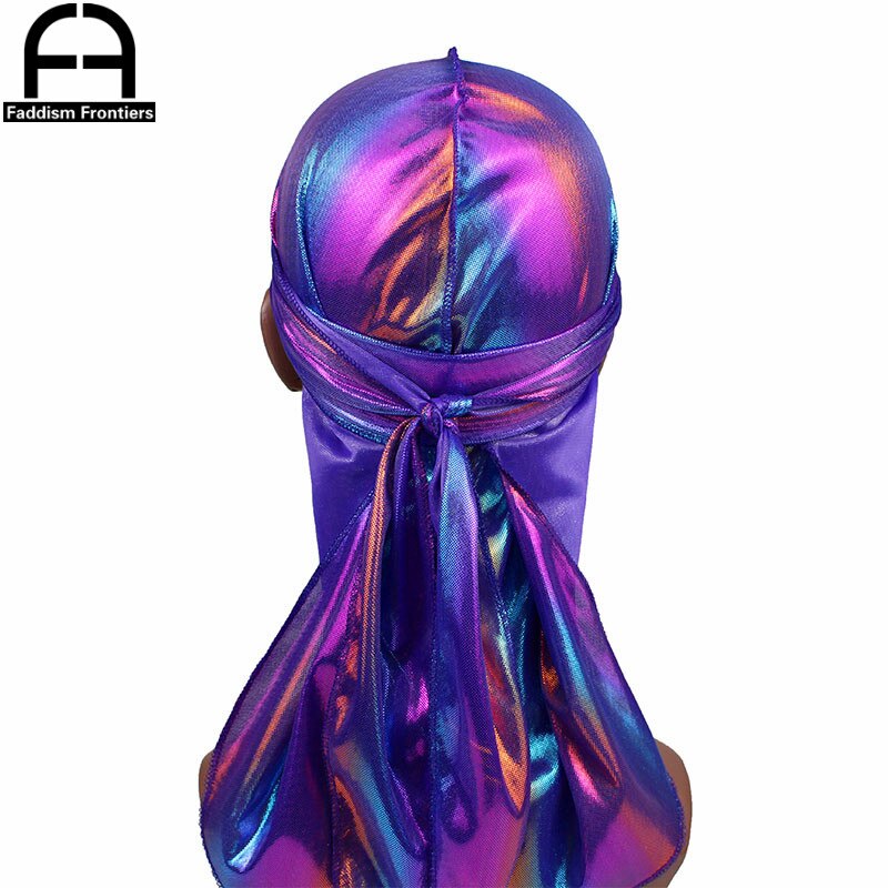 Menns fargerike glitrende durags turban bandanas menn skinnende silkeaktig durag hodeplagg hodebånd hårdeksel tilbehør bølgekapper kluter lue: Lys lilla