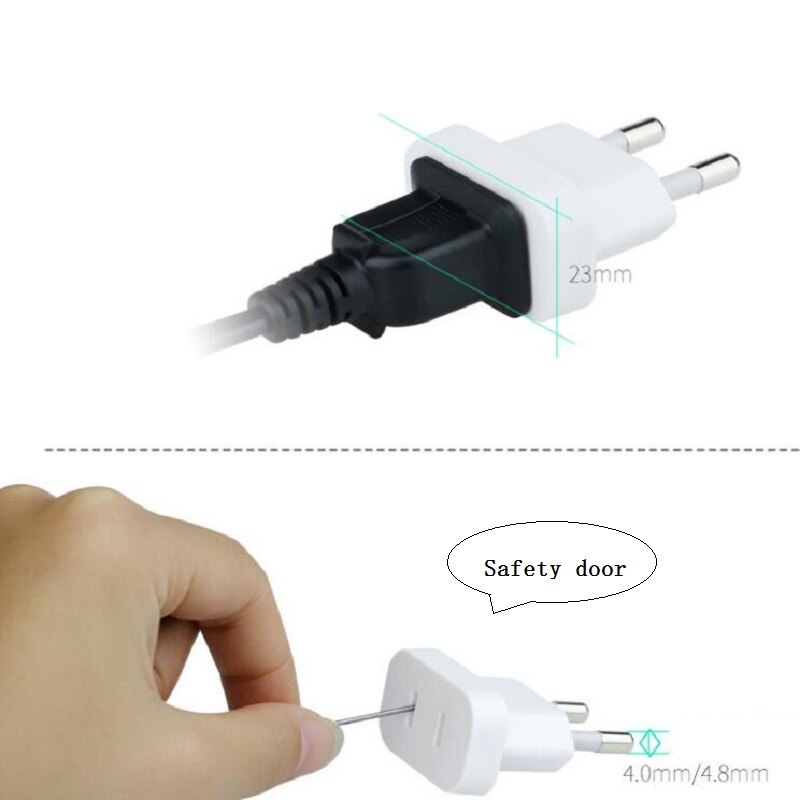 4.0/4.8mm USA CN Socket to EU Plug Adaptar with Security Door AC Power Adapter Travel Wall Charger Electrical Plug White black