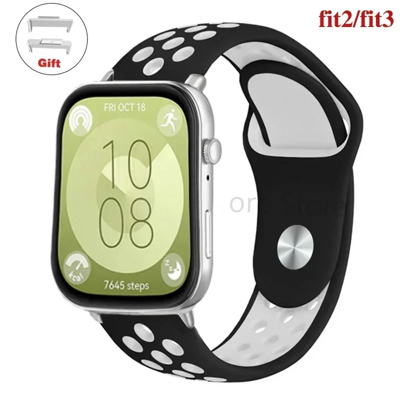 Sportband voor Huawei Watch FIT 3-band Siliconen waterdichte smartwatch ademende riem voor Huawei Watch fit 2 correas Horlogebanden: Zwart Groen