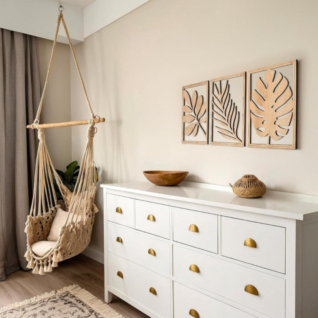 La decoración colgante de pared del hogar de hojas de madera de 3 piezas es adecuada para decoración artística de pared en salas de estar, dormitorios y oficinas