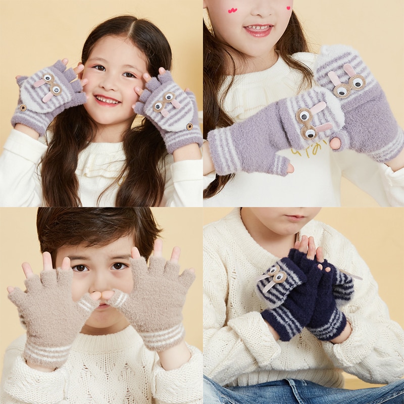 Winter Warme Handschoenen Voor Kinderen Aged6-12 5 Kleuren Verdikte Outdoor Handschoenen Winddicht Freeze-Proof Fluwelen Warmte Vinger Flip Handschoen