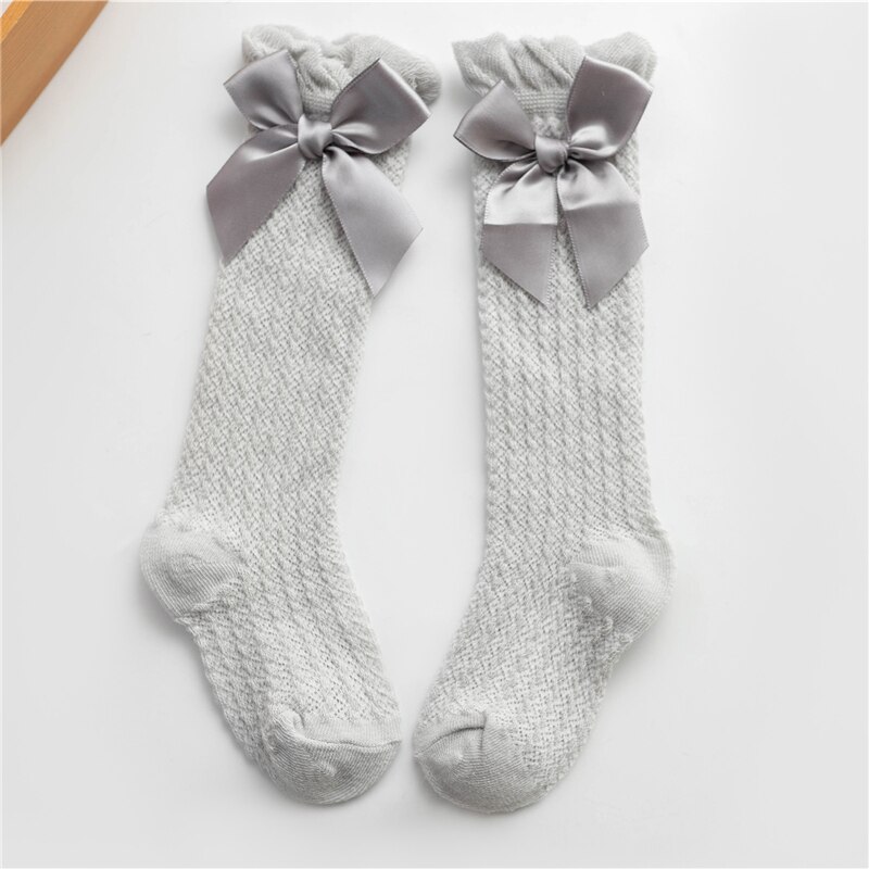 Mädchen Socken Knie Hohe Bowknot Plaid für freundlicher freundlicher Kausalen Elastische Lange Hoch Socken Kleinkind Mädchen Solide Bogen 0-3 jahre: grau