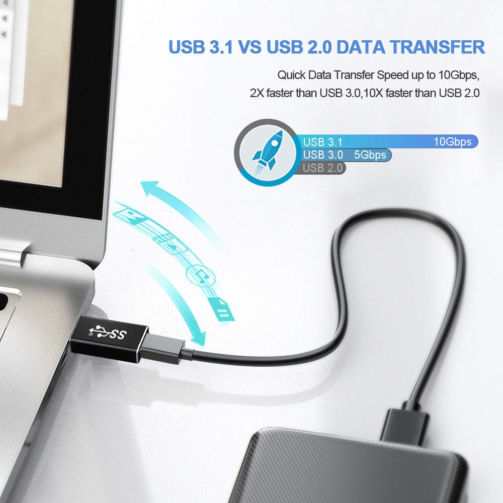 Usb 3.1 hane till typ-c hona adapter, usb a till usb  c 3.1 gen 2 omvandlare, stöd dubbelsidig 10 gbps laddning och data