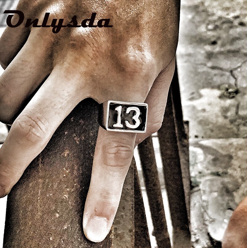 Biker Lucky Number 13 Ring 316L Vintage Stainless Steel Men Boys Cool Man Biker Skull Ring Boyfriend OSR522