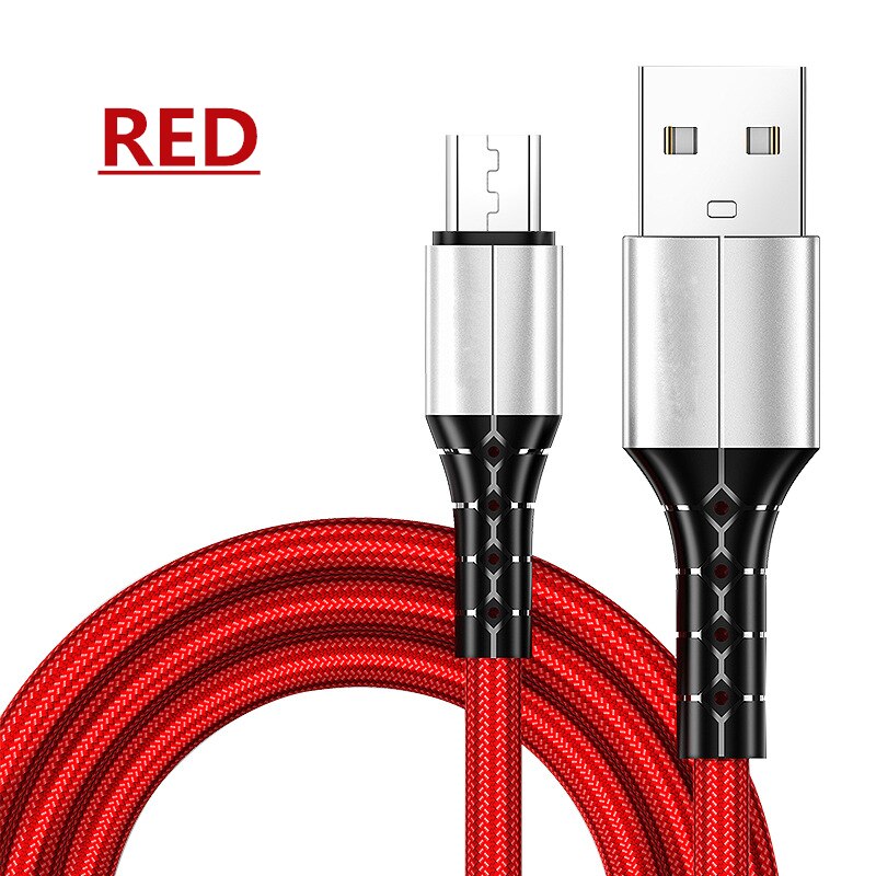 ROCK 3A Micro USB Fast Charge Cable Metal Nylon USB Data Cables for Xiaomi Samsung Tablet Android Mobile Phone USB Charging Cord: Red / 1.5m(4.92FT)