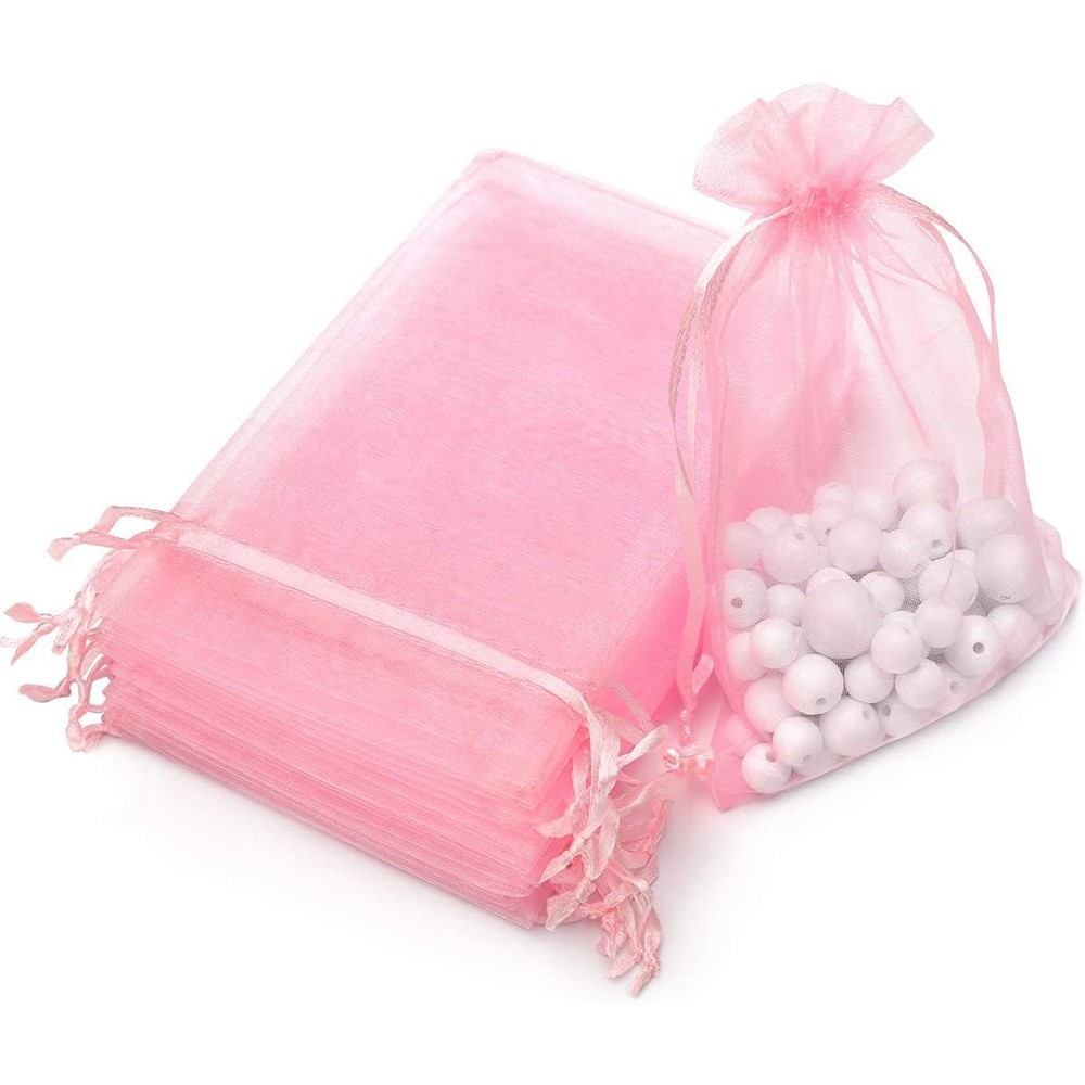 50 Uds. Bolsas de joyería con cordón de Organza rosa, bolsas de para boda, , de Festival de Navidad, embalaje de bolsas de dulces para Festival