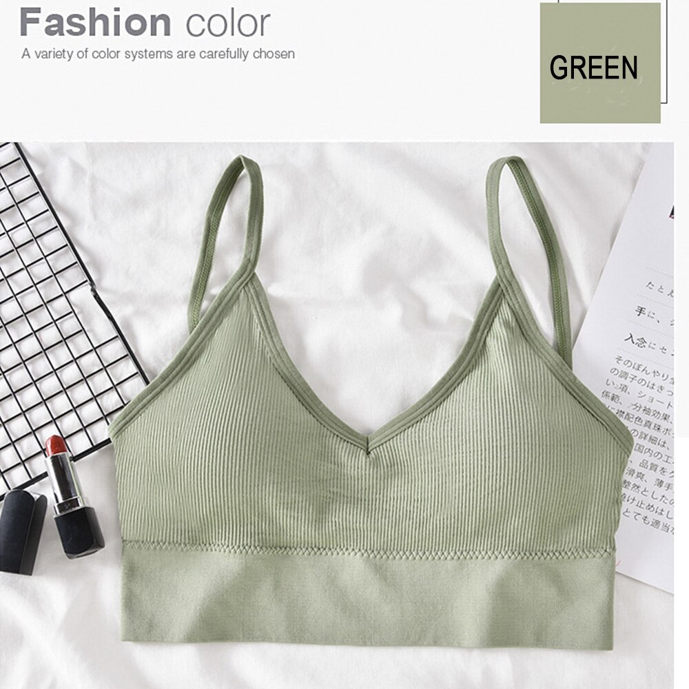 2022 Style Womens Sport Vest Ladys Comfortable Bras Elastic Spandex elastic Full Size Underwear: GREEN