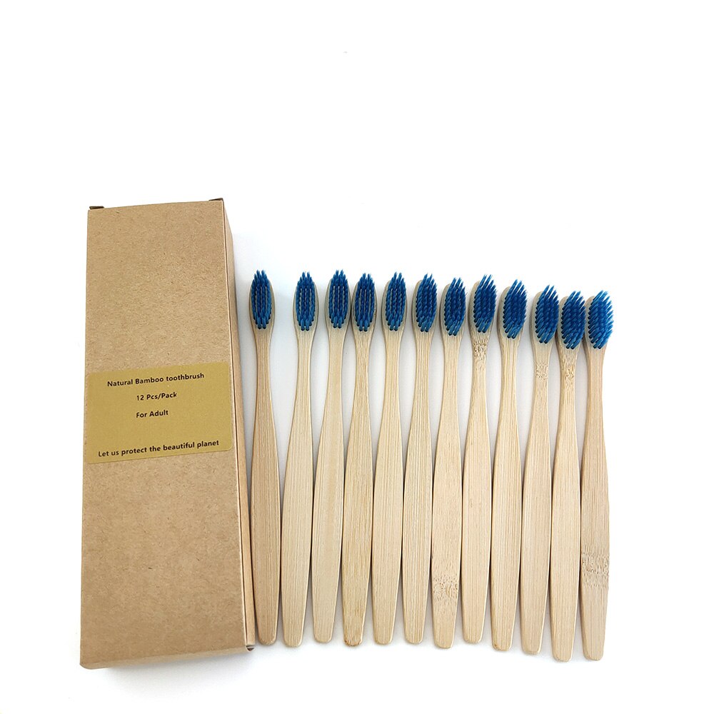 Brosse à dents en bambou , fibre souple, manche en bambou solide, , santé buccale, voyage, 12 pièces/paquet: 1200-D-1