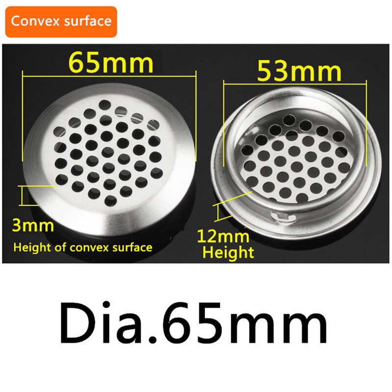 10pcs/lot Wardrobe Cabinet Mesh Hole Air Vent Louver Ventilation Cover Stainless Steel Cutting hole Dia.19mm/25mm/29mm/35mm/53mm: Convex 53mm