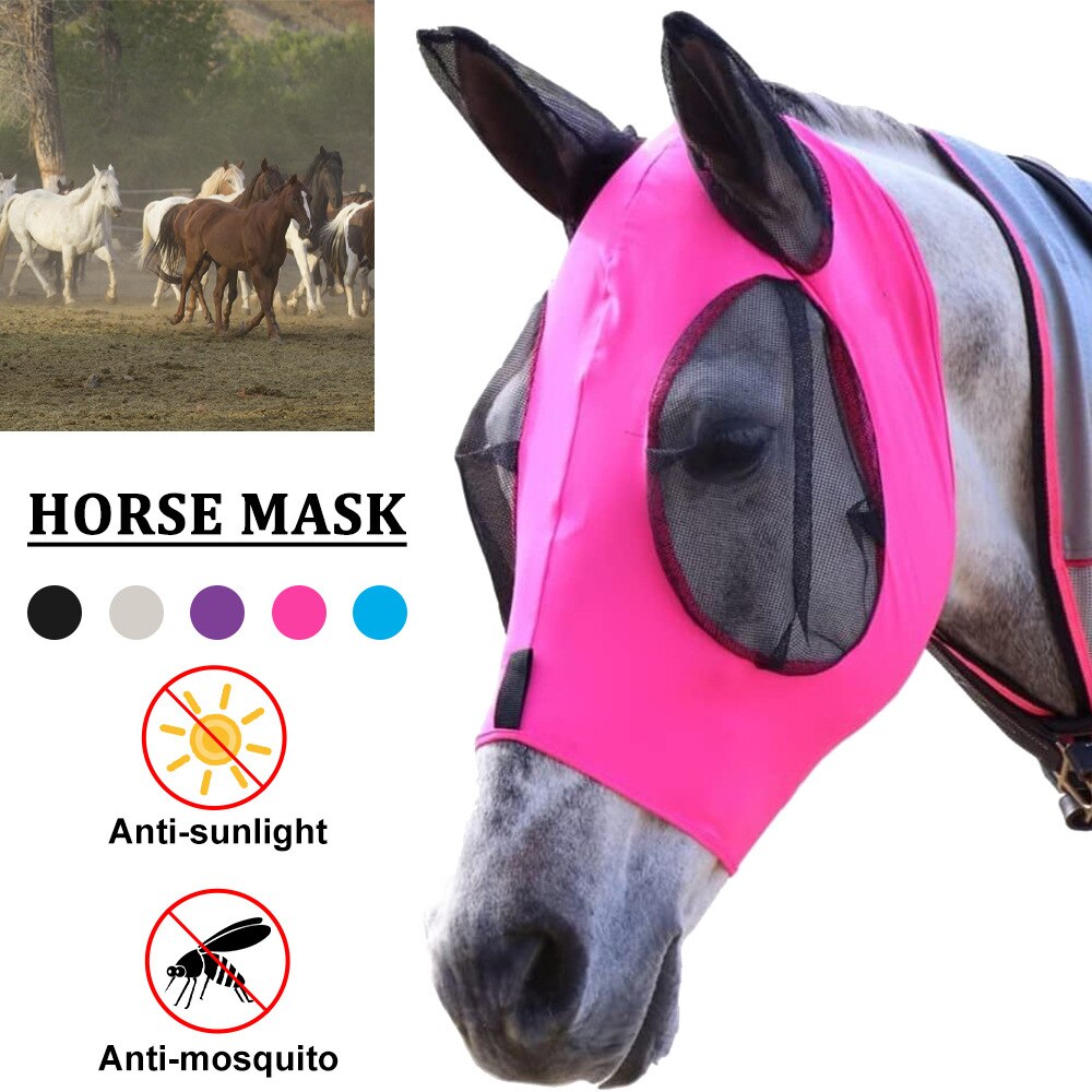 Reiten Atmungsaktive Vermaschten Pferd Maske Abdeckung Reit Pferd Ausrügestochen Fliegen Maske Motorhaube Netz Ohr Masken Schutz Pferd Pflege
