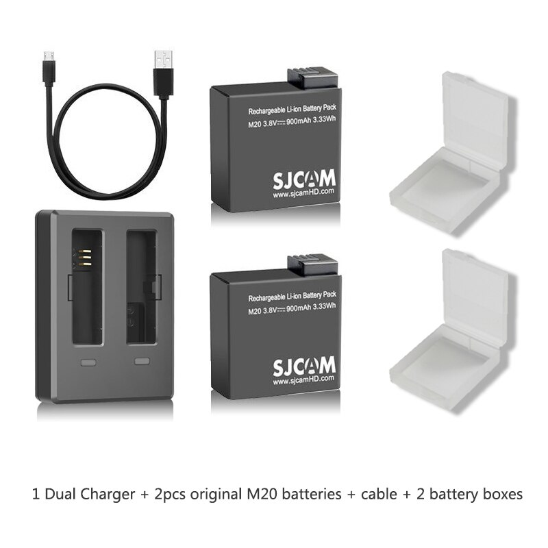 M20 Battery Charger Travel Dual Charger with 2 pcs M20 batteries For SJCAM M20 Battery: Charger x2 batteries