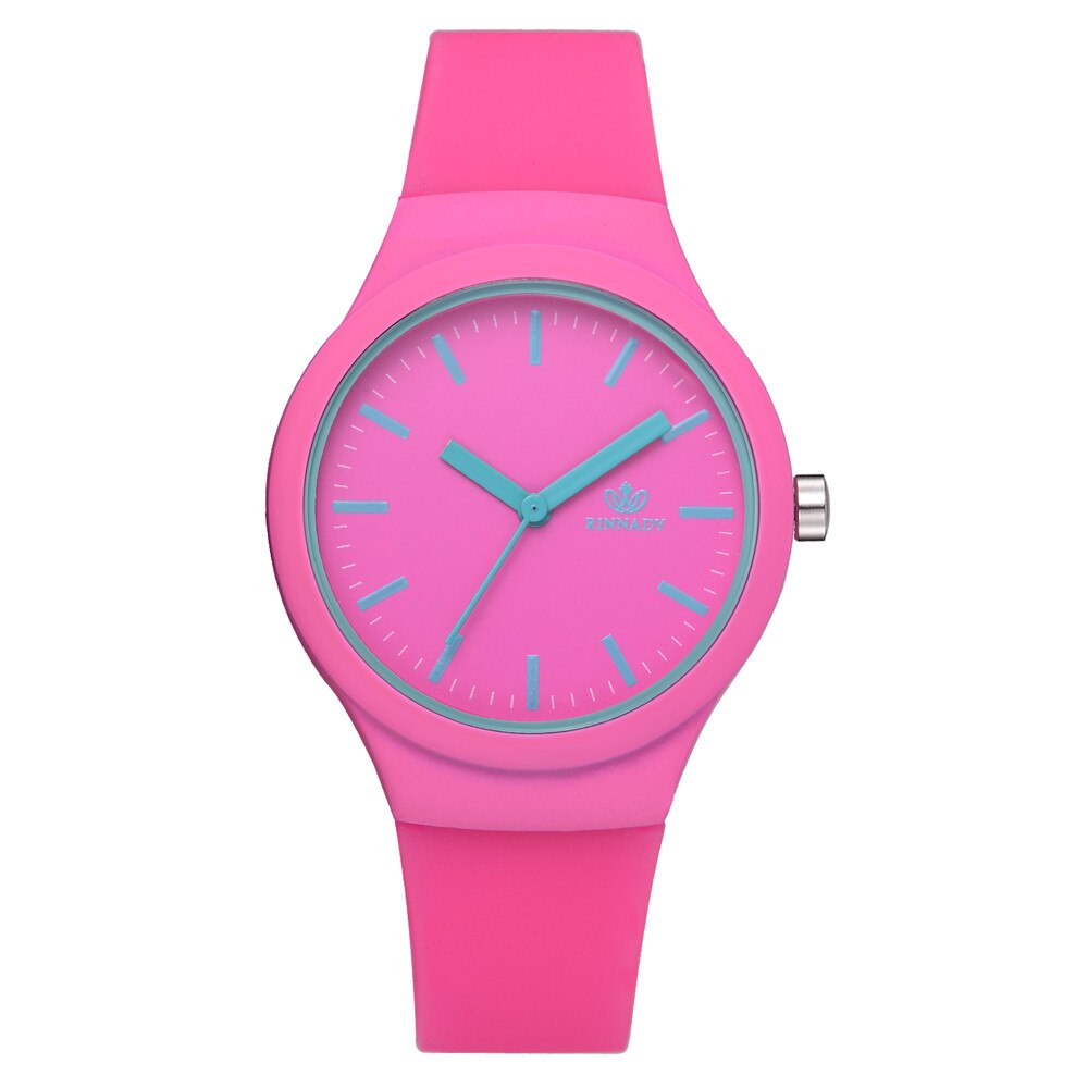 Dames solide modèle montre-bracelet horloge silicone bracelet femmes montres décontracté montre pour femme Simple femme montre montre femme: Hot Pink 