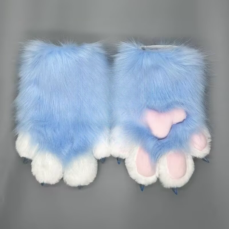 Kig fursuit kigurumi peludo animal garras unhas luvas cosplay traje wearable peludo animal pata cosplay adereços: Branco