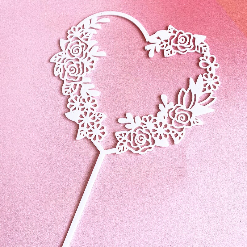 Flowers Wedding Acrylic Cake Topper Rose Love Heart Cupcake Topper for Wedding Party Cake Decorating Supplies Baby Shower: A