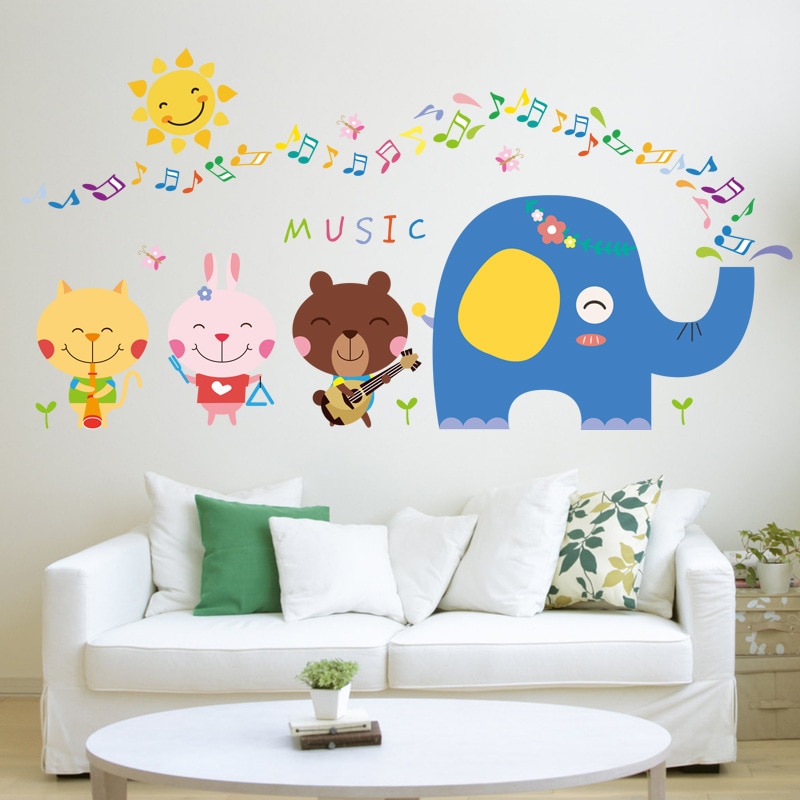 Cartoon Elephant Lovely Animal band Wall Stickers for Kids room Home Decor Art Decals Wallpaper decorations nursery sticker