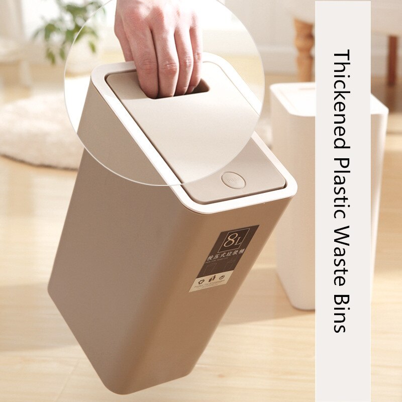 Thickened Plastic Waste Bins Pressure Cover Compression Toilet Home Living Room Decoration Large Trash Cans 8L/12L