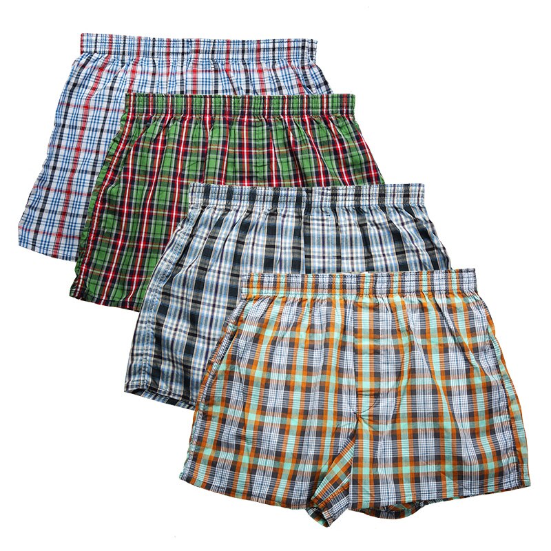 Brand 3-Pack Men&#39;s Boxer Shorts Woven Cotton 100% Classic Plaid Combed Male Underpant Loose Breathable Oversize