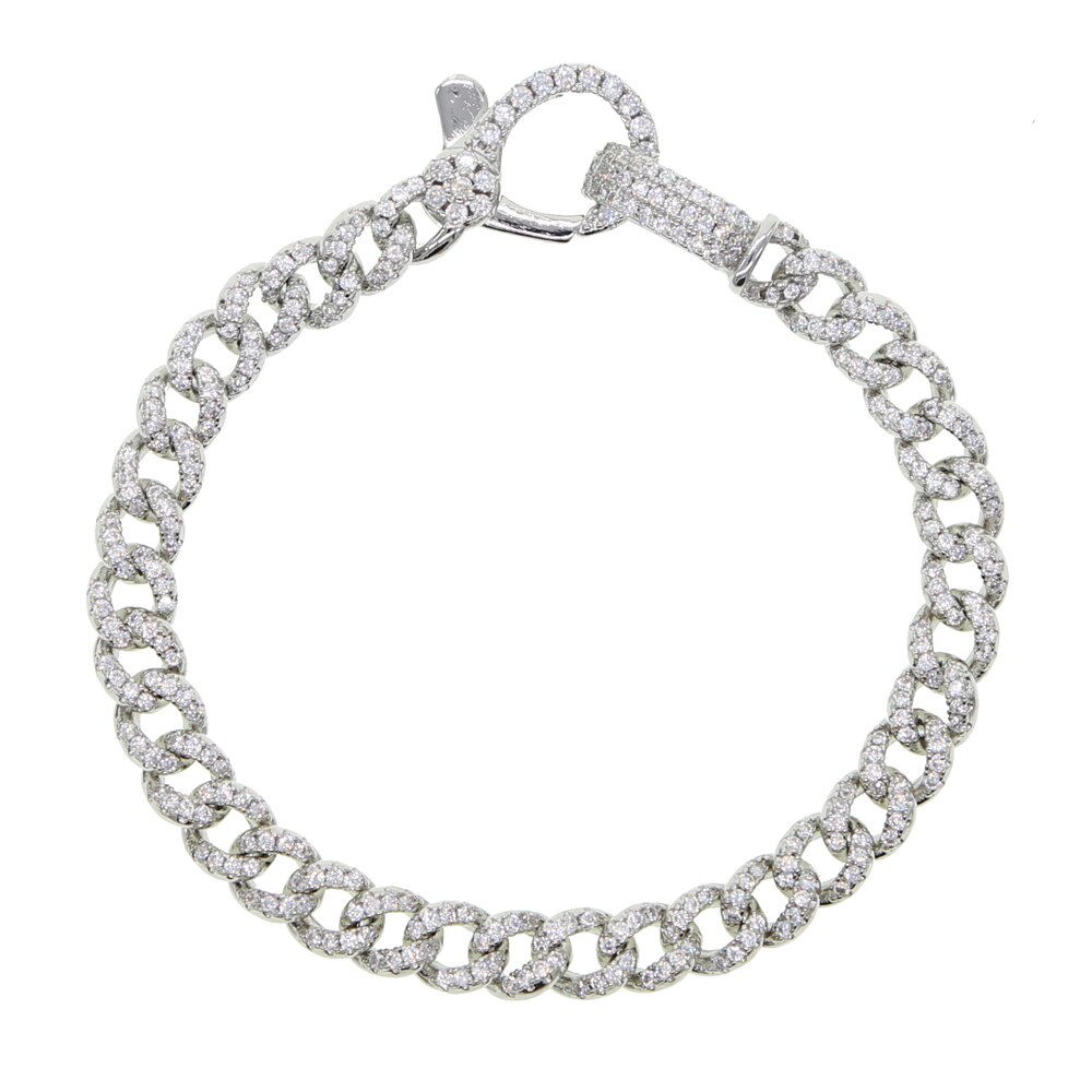 Novo design fino cz cubana link chain pavimentado zircônia cúbica lagosta fecho iced para fora bling pulseira cubana para mulher: Platinado / 16.5cm