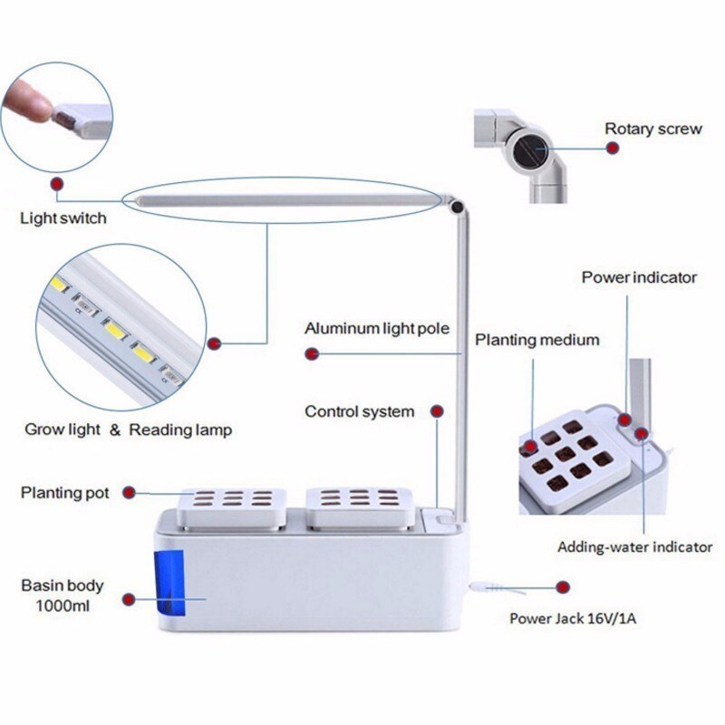 Smart Indoor Herb Garden Planter Kit LED Grow Light Hydroponic Growing Multifunction Desk Lamp Plant Flower Grow Lamp AC100-240V