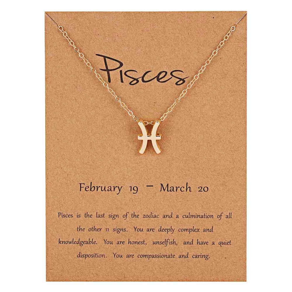 Rinhoo 12 Constellation Necklace Zodiac Sign necklace with Card Pendant Necklace charm Message Card Birthday for Women Girl: gold Pisces