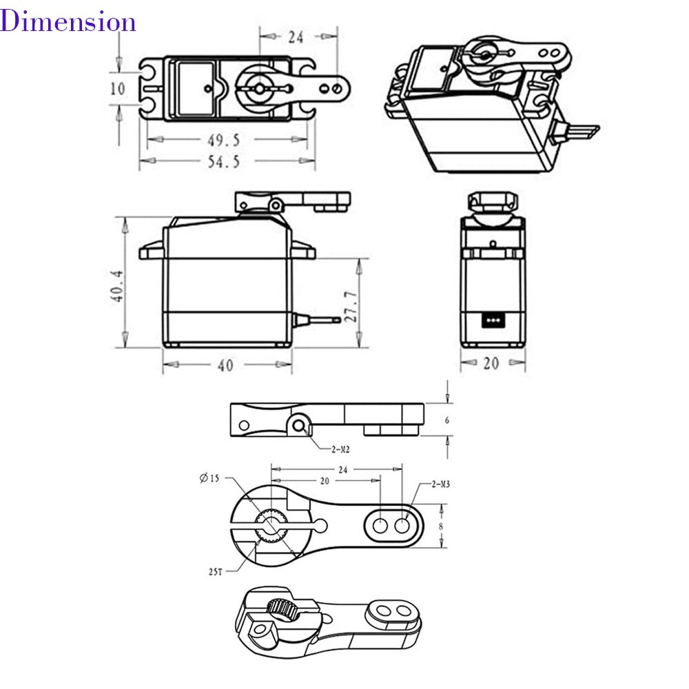 DS3225 25KG 270° Waterproof Servo Full Metal Gear Large Torque Digital Servo with 25T Servo Arm Horn for 1:8/1:10/1:12 RC Car