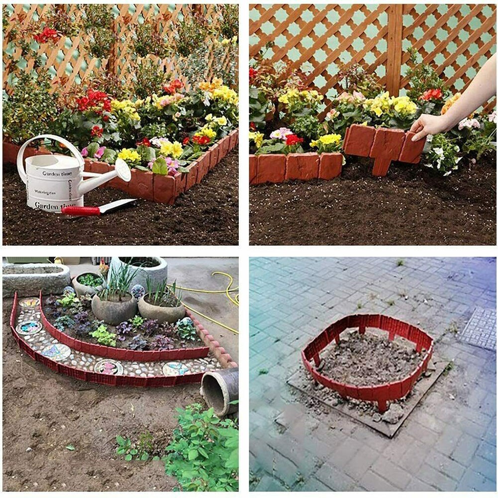 20Pcs Orange Red Garden Fence Edging Cobbled Stone Effect PP Lawn Edging Plant Border Decorations Flower Bed Border Home Decor