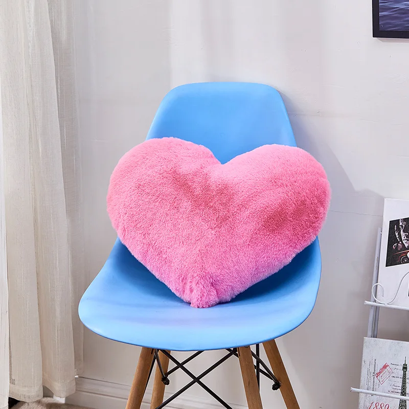 Faux Fur Sheepskin Pillow Cover Love Heart Shaped Sofa Cushion Cover Solid Colour Beds Pillowcase Valentines Day Home Decor: WHITE