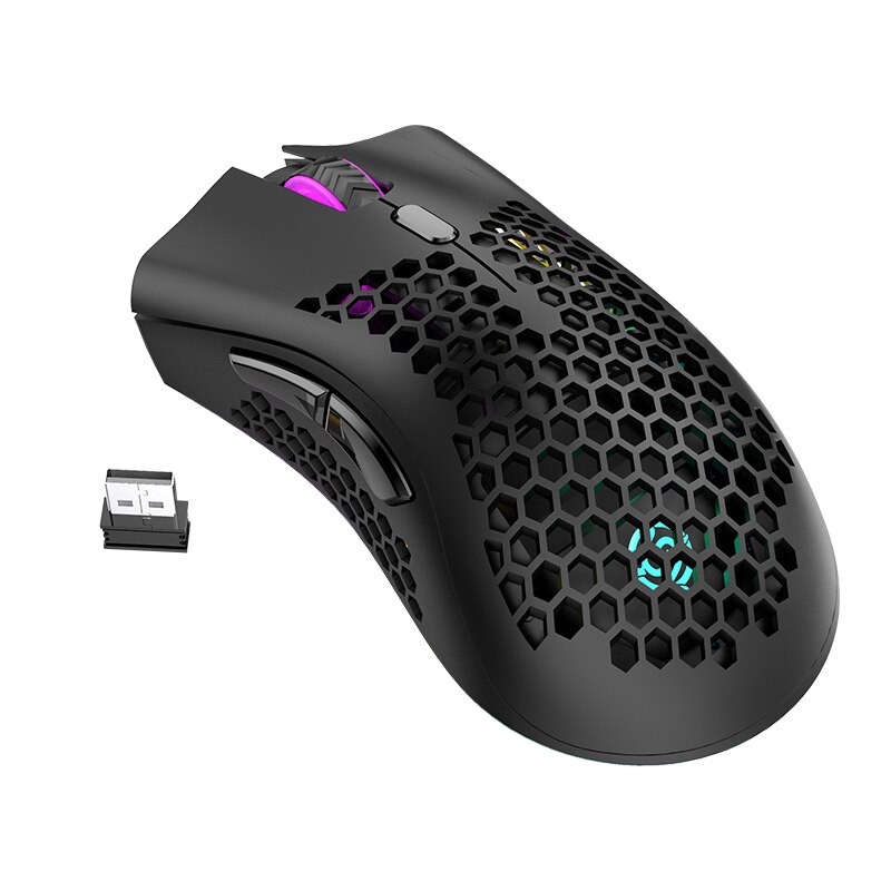 BM600 2.4GHz Wireless Gaming Mouse USB Rechargeable 1600DPI Adjustable RGB Backlit Hollow Out Honeycomb Office Gamer Mice