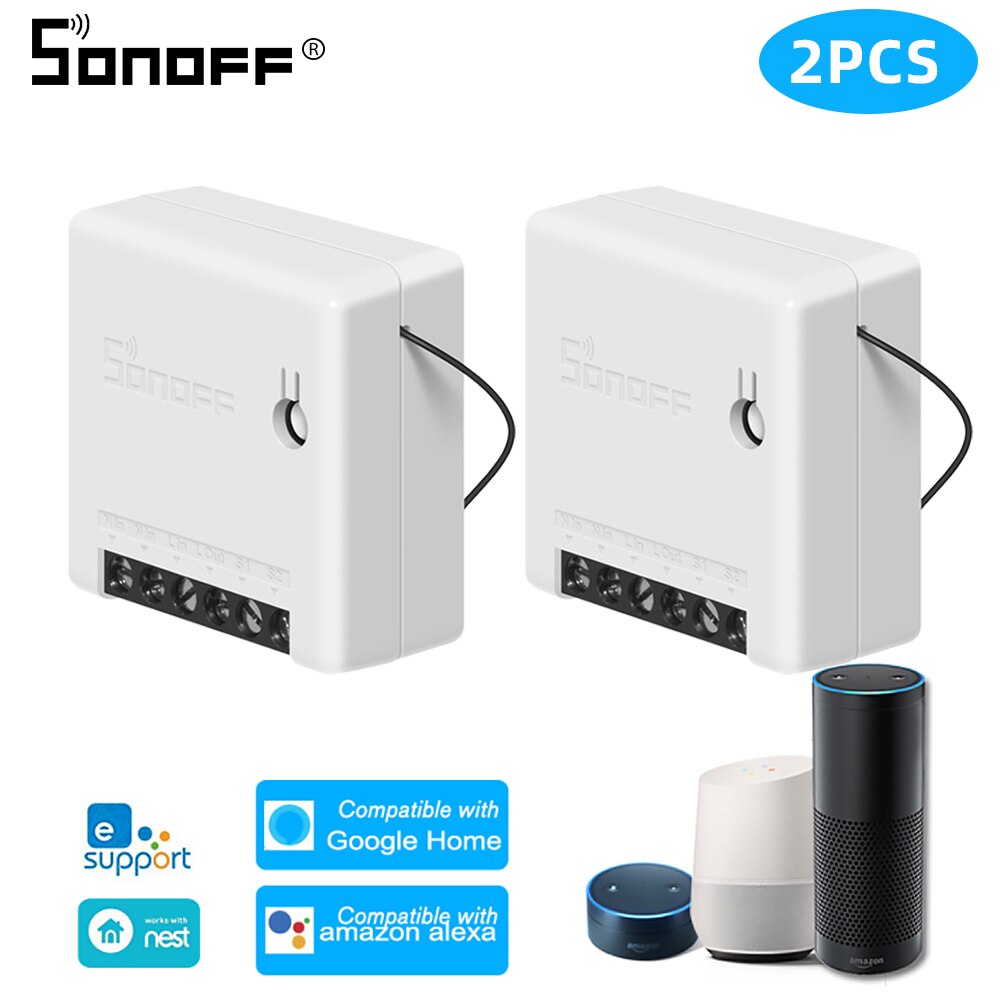Itead sonoff mini basic gjør-det-selv wifi-bryter 2ch- veis smart bryter timer lysbryter stemme fjernkontrollmodul arbeid med alexa: 2 stk sonoff mini
