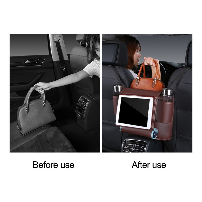 Autostoel rugleuning hangende opbergruimte stoel organizer pu lederen tissue opbergzak bekerhouder opbergen opruimen accessoires voor autostoelen