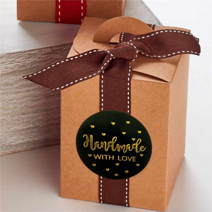 Autocollants Vintage en papier Kraft, étiquette autocollante de papeterie pour Scrapbook, fait à la main avec amour, décoration de fête d'anniversaire, 100 à 500 pièces