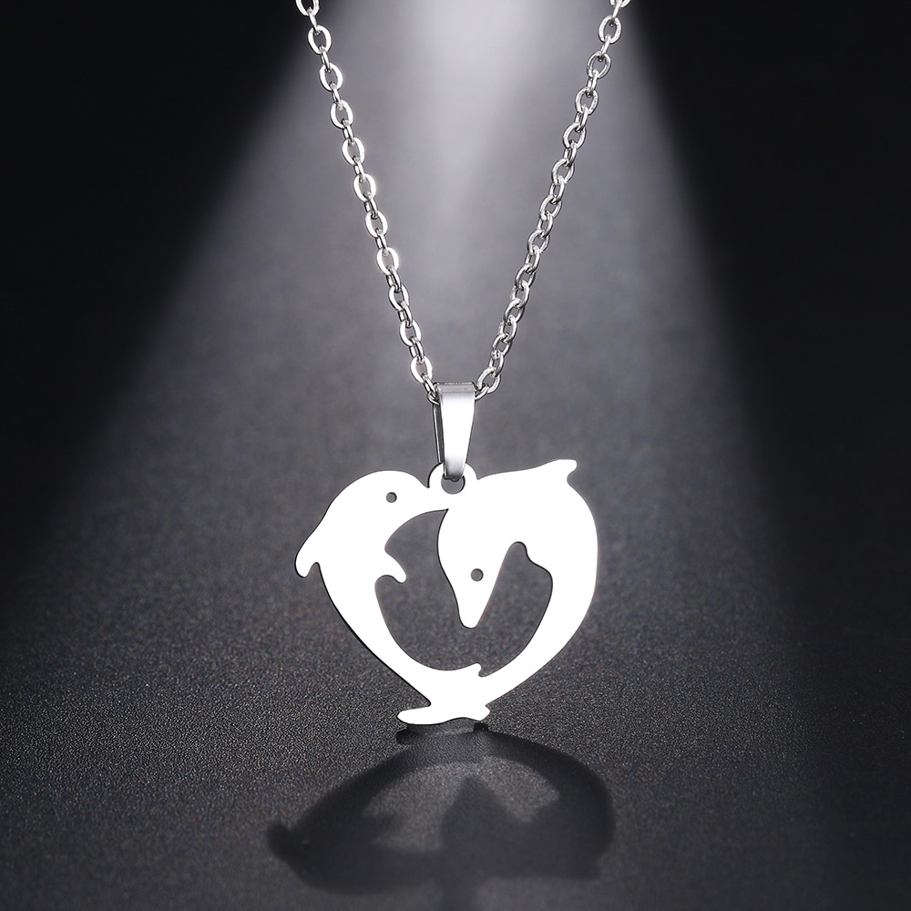 Dotifi Rvs Ketting Voor Vrouwen Man Speelse Paar Dolfijn Hanger Ketting Engagement Sieraden