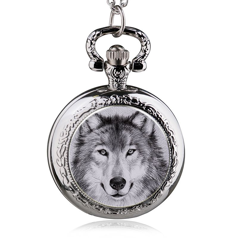 Mode Wolf Quartz Zakhorloge Hanger Ketting Mannen Horloge Vrouwen Horloge