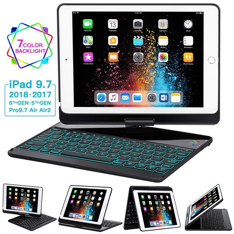 Voor Ipad Pro 9.7 Wireless Bluetooth Keyboard Case Voor Tablet 360 Roterende Keyboard Case Cover Voor Ipad Air/2 9.7 Auto Slaap Wake