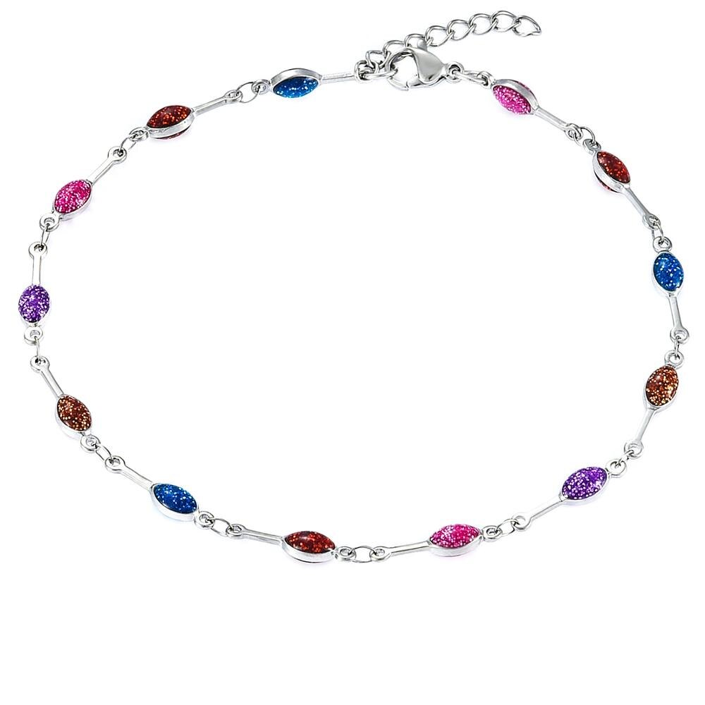 Pulsera de tobillo de acero inoxidable con cuentas de esmalte de 4MM, superposición de oro con Mini pulsera ajustable de estilo de ojo malvado de colores con extensor: Crystal / 17.5cm Bracelet