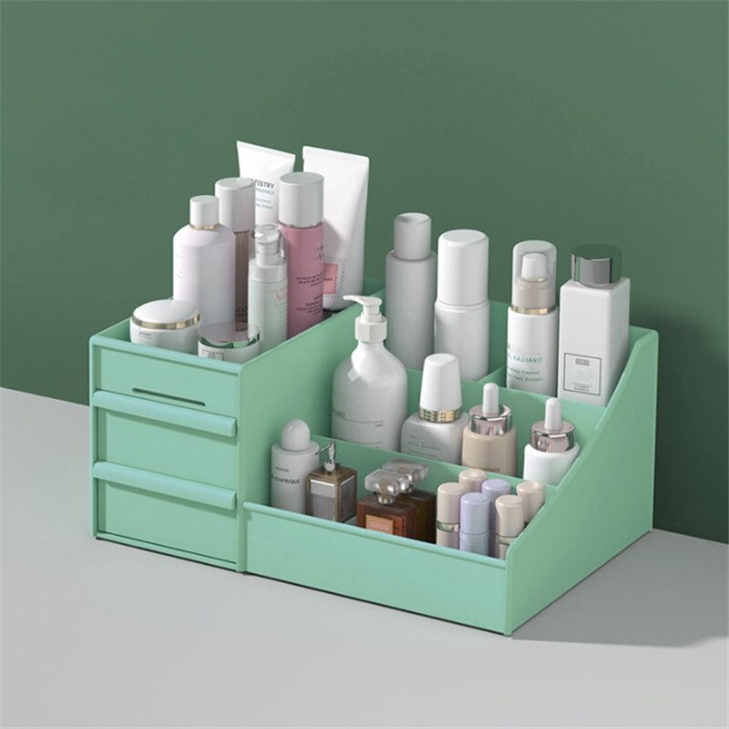 Plastic bathroom skin care products storage box brush lipstick storage box, cosmetics makeup storage box with drawer: green
