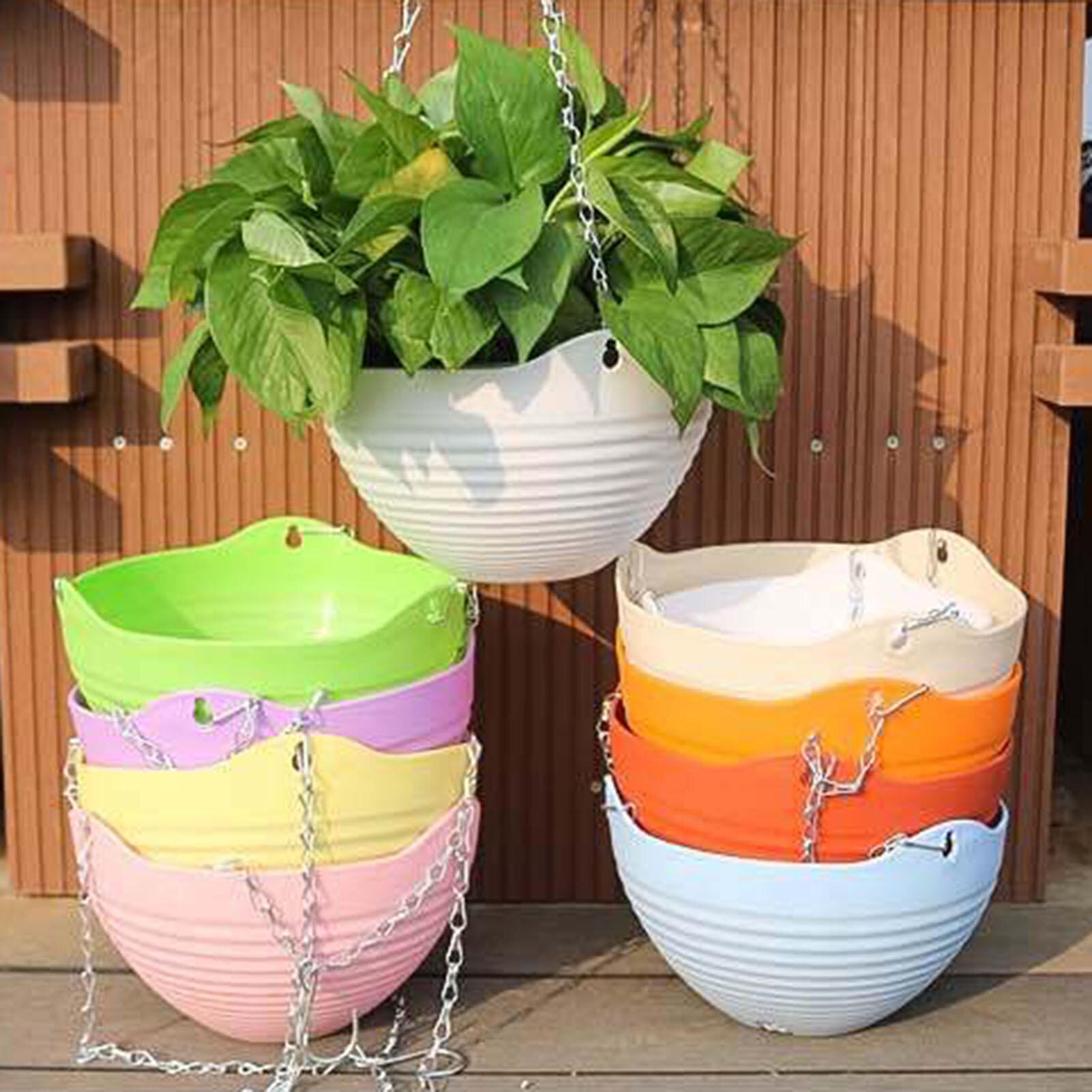 Hanging Plastic Flower Pots Garden Plant Pots Woven Hanger Planter Decorative Flower Pot Hanging Basket Balcony Decoration