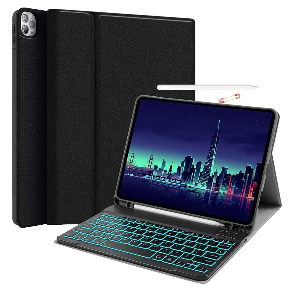 For iPad Pro 11in Backlit Bluetooth Keyboard Case Cover with Pencil Holder ipad case чехол 아이패드 케이스 아이패드 파우치 funda ipad كيب: BK