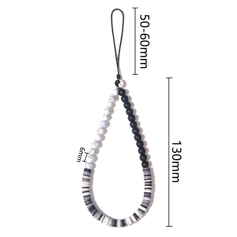 Heishi – bracelet de téléphone portable tendance, perles d'argile perlées, chaîne de téléphone, amour sourire fleur téléphone bijoux pour femmes Anti-perte: NO.5 Black White