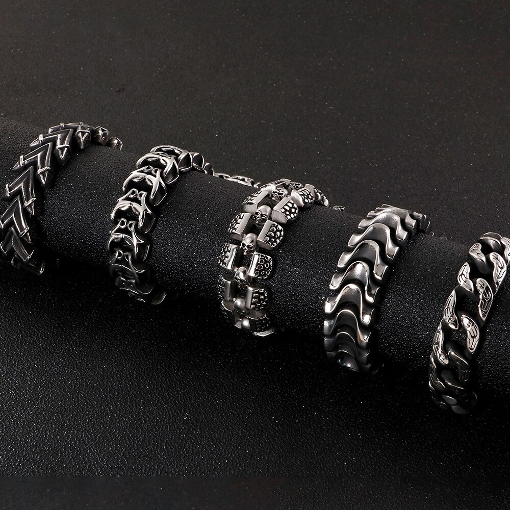 Hiphop Schedel Armband Voor Mannen Rvs Cool Chain Heren Armbanden Accessoires Gothic Biker Sieraden Mannelijke