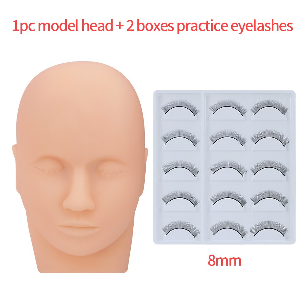 Práctica de pestañas postizas, maniquí de entrenamiento, cabeza plana, práctica de maquillaje, extensiones de pestañas: 1 Pc 2 Boxes 8mm