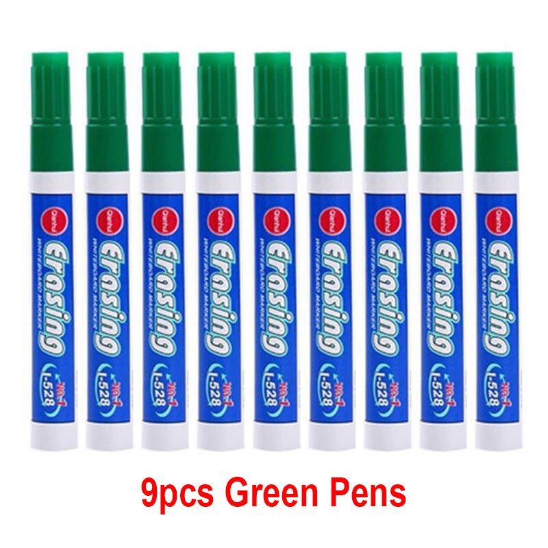Stylo marqueur effaçable pour tableau blanc, grande capacité, bleu, vert, rouge, bleu, blanc, fournitures de bureau: 9pcs Green Pens