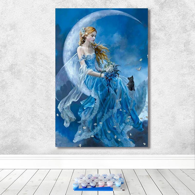 painting by numbers art paint by number Fantasy beautiful wisdom moon goddess home corridor decorative painting: 22227 / 50x75cm No Frame