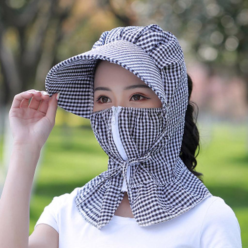 Afneembare zonnehoed voor volwassenen, dames, buitenshuis, met rits, print, beschermhoed met klep, druppels, beschermkappen