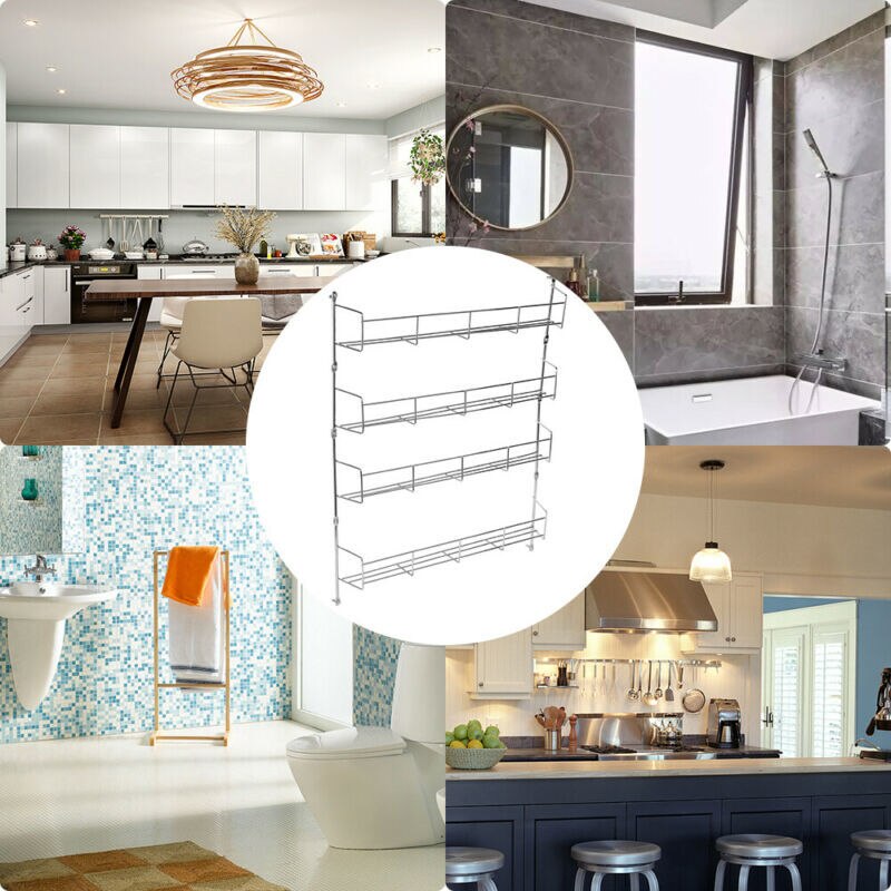 3/4/5/6 Tier Spice Seasoning Kitchen Rack Cabinet Shelf Door Organizer Wall Mount Holder Storage Shelf Pantry Space Saver Racks