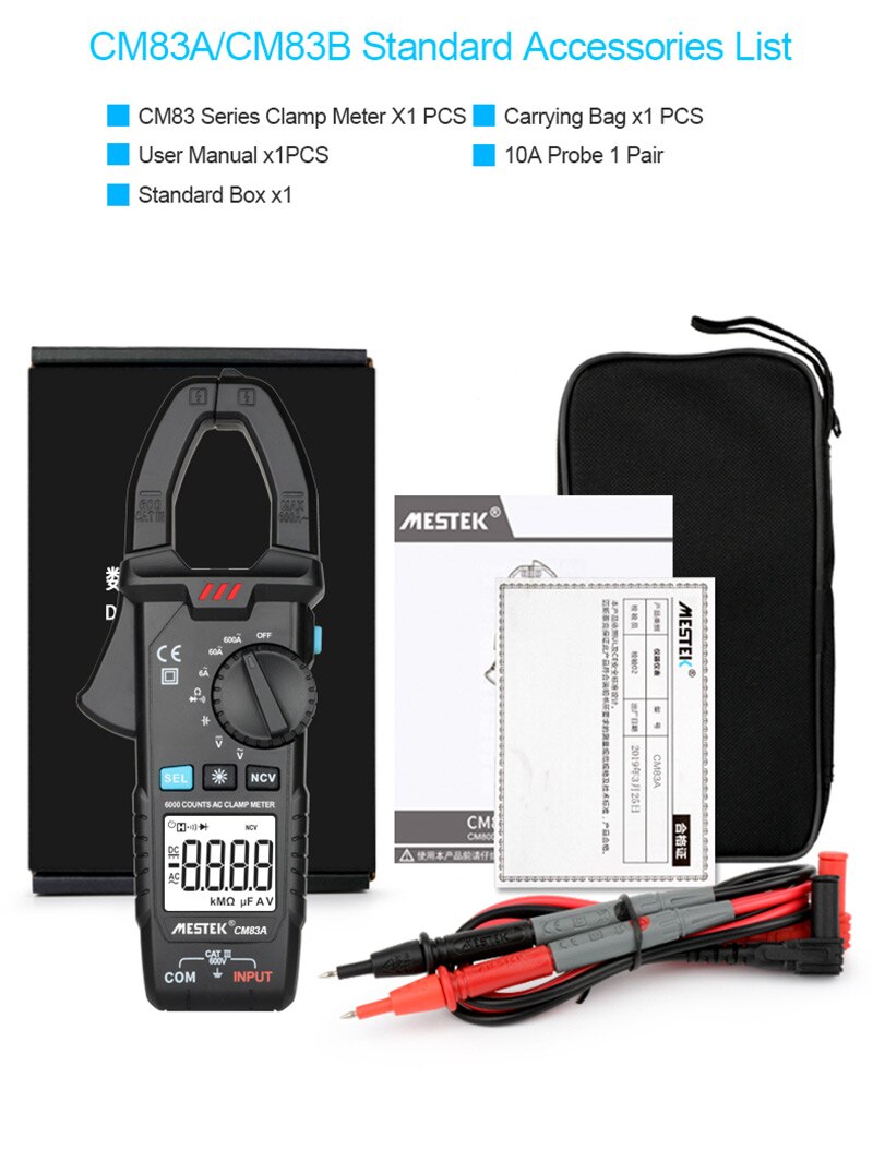 MESTEK True RMS Klemme Meter Zange Amperemeter Professionelle Auto reparatur Digital Multimeter DC AC Strom Volt Temp Kondensator Tester