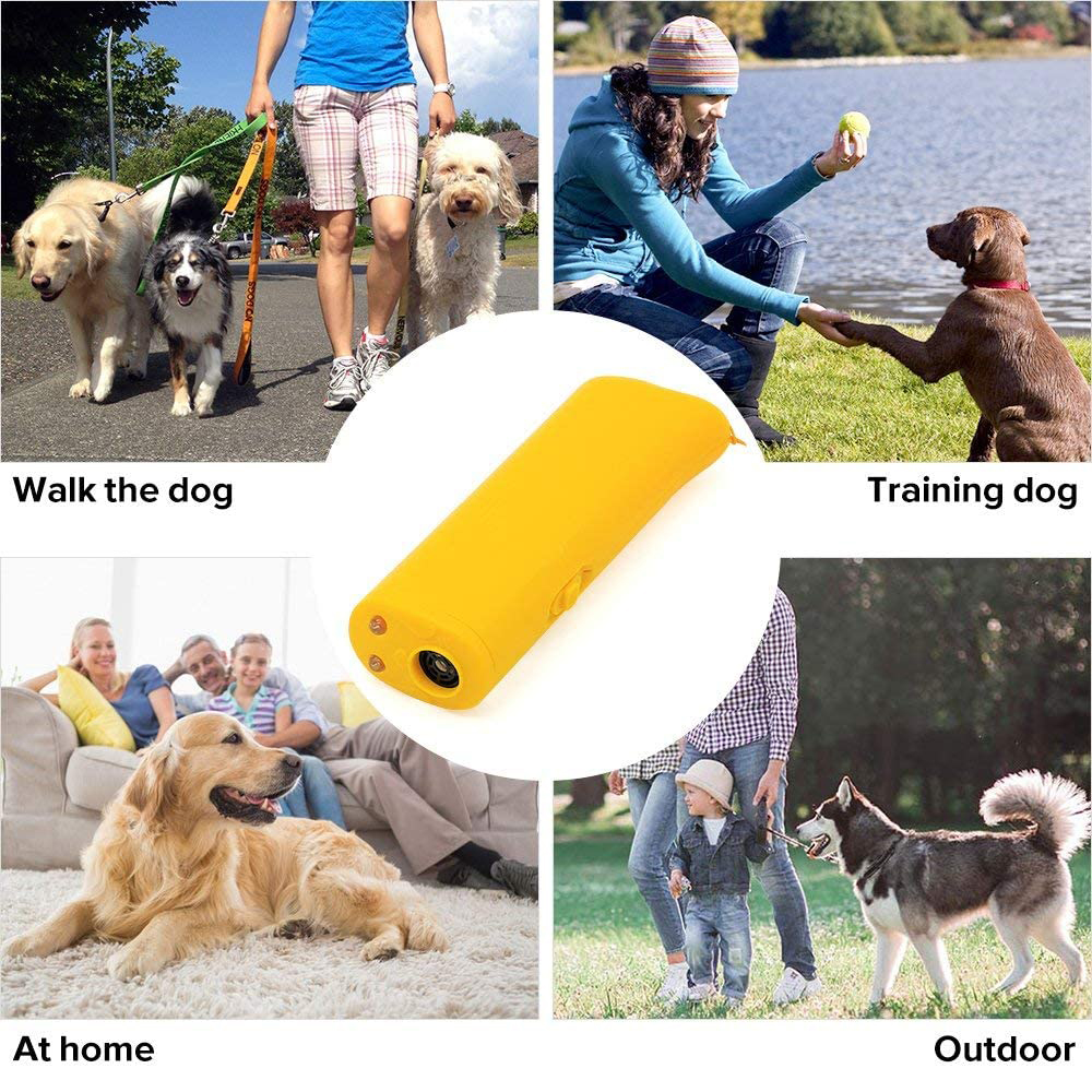Anti Barking Stop Bark Handheld 3 in 1 Pet LED Ultrasonic Dog Repeller and Trainer Device - Training Tool/Stop Barking [Black]
