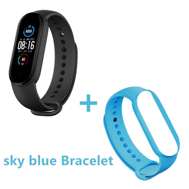 Xiaomi Mi Band 5 Wristband Stress Female Health Smart Blacelet Heart Rate Sleep Step Swim Sport Monitor APP Push Alarm: sky blue Bracelet